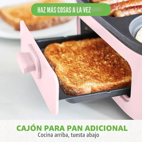 Vista 9 de Estación de preparación de desayuno 3 en 1 GreenLife, planchas duales antiadherentes de cerámica saludables para huevos, carne, salchichas, tocino