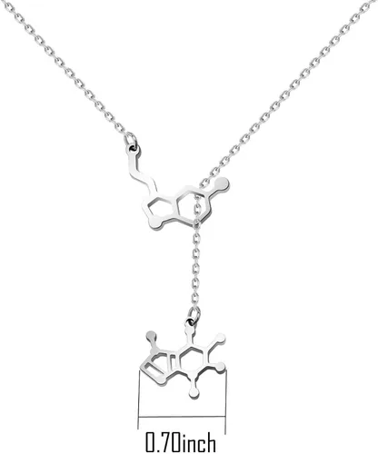 Vista 2 de BNQL Collar de molécula de serotonina de cafeína, joyería geek de ciencia química, Metal, Metal