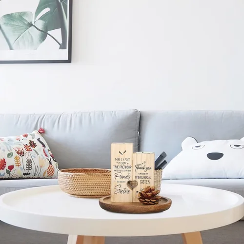 Vista 9 de STOBAZA Bandejas decorativas de madera de acacia para mesa auxiliar, juego de 2 bandejas redondas de madera para centro de mesa, bandeja para velas