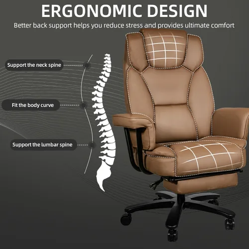 Vista 5 de Silla de oficina reclinable con reposapiés, sillas de escritorio de oficina en casa grandes y altas, 400 libras con respaldo alto, asiento ancho