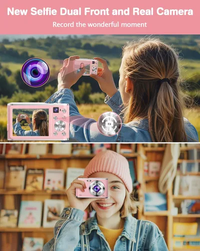 Vista 2 de Cámara digital 4K para fotografía, cámaras duales de 48 megapíxeles para fotografía, cámaras de punto y disparo con zoom digital 16X con tarjeta