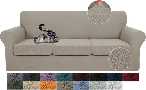Vista 16 de JIVINER Fundas de sofá de 3 piezas para sofá de 2 cojines, funda elástica para sofá con 2 fundas de cojín de asiento extra grandes, fundas de sofá