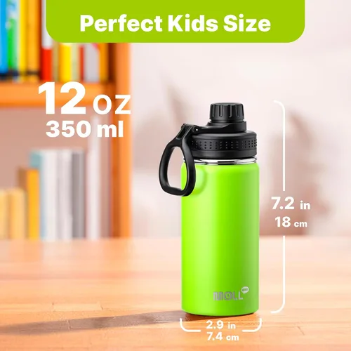 Vista 5 de Botella de agua de 12 oz para niños de acero inoxidable con aislamiento al vacío de boca ancha Botella de agua deportiva - Pequeña botella de agua
