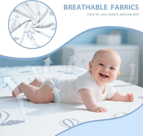 Vista 4 de Colchón Plegable Triple Pack and Play - Almohadillas de Colchones Pack N Play de 38"x26" con Cubierta Removible Transpirable - Colchón de Cuna