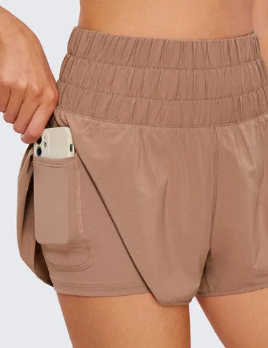 Vista 3 de CRZ YOGA Pantalones cortos de correr de cintura alta para mujer de 3 pulgadas, transpirables, para atletismo, tenis, gimnasio, entrenamiento