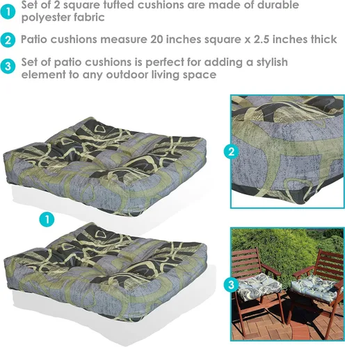 Vista 2 de Sunnydaze - Cojines cuadrados copetudos de 20 pulgadas para patio para interiores o exteriores, jazz moderno, seis juegos de almohadas de 2 piezas