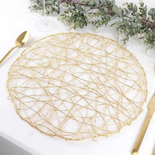 Vista 18 de Efavormart - Paquete de 6 manteles individuales redondos de 15 pulgadas con cuerda metálica beige para bodas, eventos, fiestas de cumpleaños