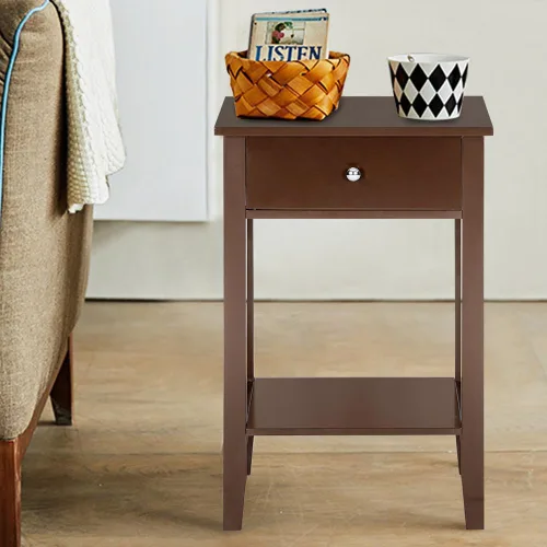 Vista 2 de Mesa decorativa de madera para sala de estar, mesa auxiliar de granja con cajón, mesa auxiliar rústica con estante de almacenamiento para espacios