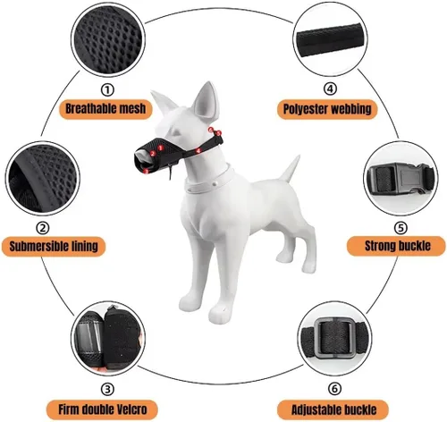 Vista 4 de Lxnoap Bozal rápido negro para perros pequeños, ajustable, potable, cómodo, transpirable, para morder, ladrar, masticar, talla S