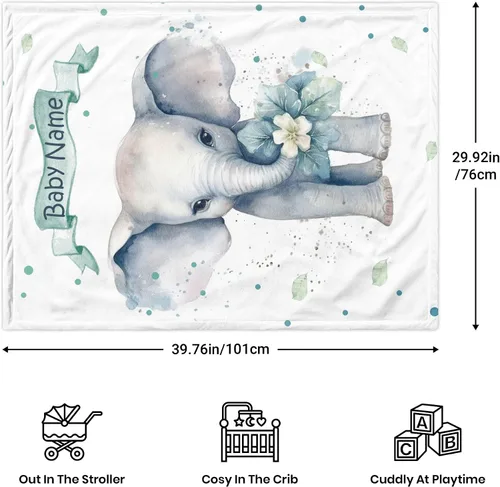 Vista 4 de Manta de bebé personalizada de elefante, manta de bebé floral con nombre para niñas, mantas de recepción de felpa suave para bebés recién nacidos