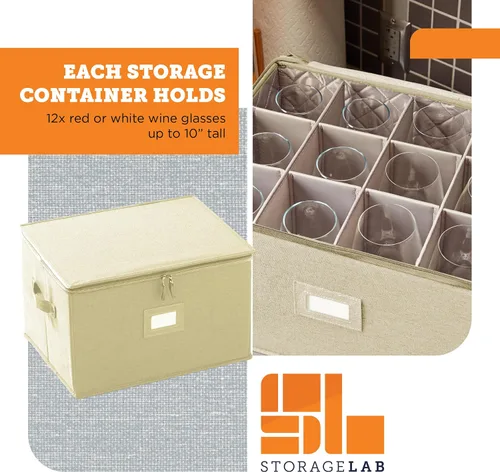 Vista 5 de storageLAB Contenedores de almacenamiento para copas de vino, organizador de carcasa dura para juegos de copas y cristalería, caja de almacenamiento