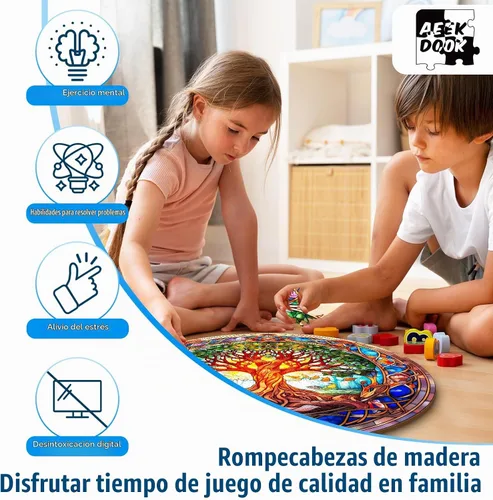 Vista 3 de Rompecabezas de madera para adultos - Rompecabezas de madera de árbol de la vida de vidrio manchado - Rompecabezas de madera con forma única Árbol
