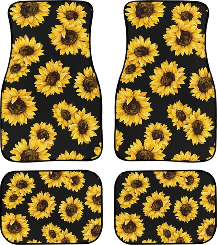 Vista 9 de Juego de 4 alfombrillas decorativas para automóvil, diseño floral de rosas rojas, diseño de flores y diseño de flores, alfombras decorativas