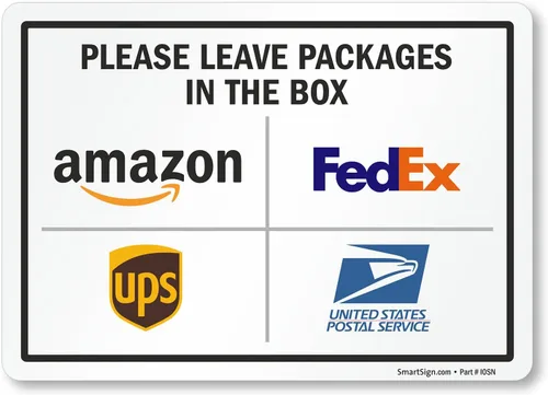 Vista 10 de SmartSign 7 x 10 pulgadas "Por favor, deje los paquetes en la caja - Amazon, FedEx, UPS, USPS" Letrero de instrucciones de entrega de metal