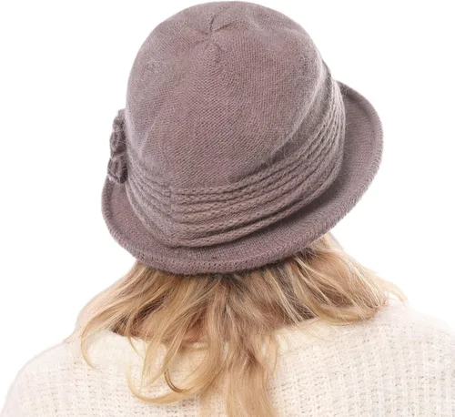 Vista 38 de C-US - Gorro de punto cálido para mujer, con visera de ganchillo con acento de flores
