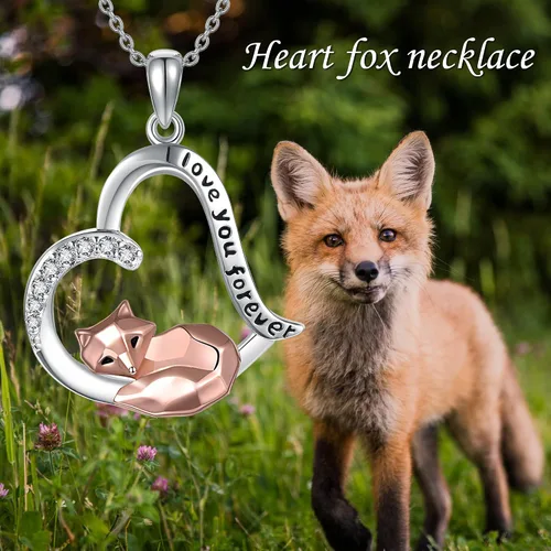 Vista 6 de Collar de zorrocerdoperezoso de plata de ley 925 con colgante de corazón de animal, joyería de animales, regalos para mujeres