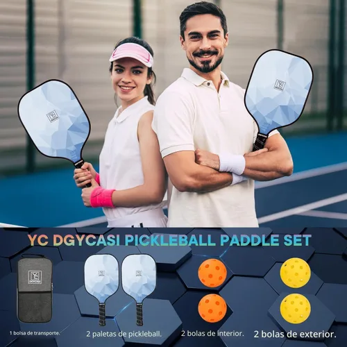 Vista 6 de YC DGYCASI Juego de 2 palas de pickleball aprobadas por USAPA 2026, raquetas ligeras de fibra de vidrio para pickleball, paquete de 2, 2 pelotas