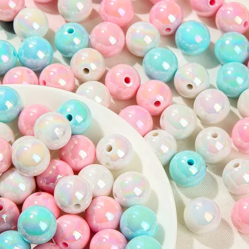Vista 12 de cuentas de acrílico de 16 mm en color dorado y plateado de 100 unidades, cuentas de chicle para bolígrafo, para hacer pulseras, diademas, collares