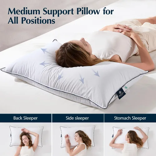 Vista 6 de Pacific Coast Almohada de Cama de Fibra de Plumón de Ganso Blanco, Almohada de Colección Hotelera para Personas que Duermen Boca Arriba, Boca Abajo