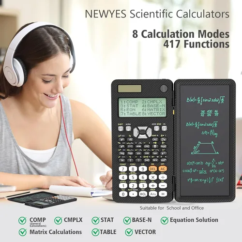 Vista 4 de NEWYES Calculadoras científicas recargables 991ES MAX, 417 funciones, pizarra de escritura, estuche duro plegable, pantalla de 4 líneas