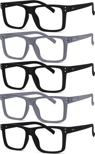 Vista 18 de Eyekepper - Pack de 5 gafas de gran tamaño con montura cuadrada, grandes, para hombres y mujeres - 3 negras y 2 negro-transparente +0.00
