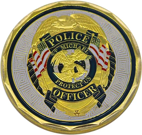 Vista 3 de Moneda de desafío de oficiales de policía de San Miguel, patrón de las monedas de oración de la aplicación de la ley