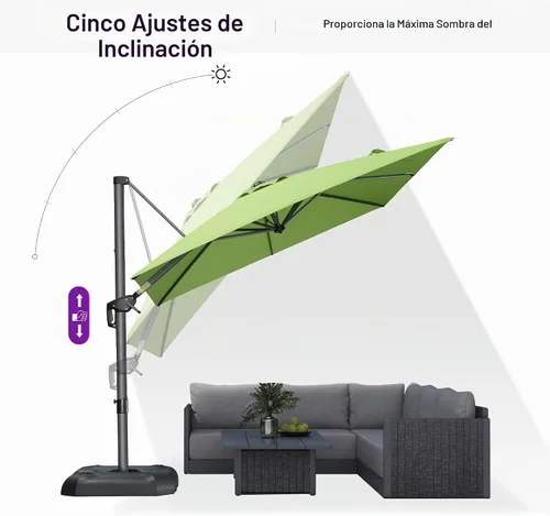 Vista 8 de PURPLE LEAF Sombrilla de patio de 8 pies para exteriores, sombrilla voladiza cuadrada de aluminio con rotación de 360 grados para jardín, terraza