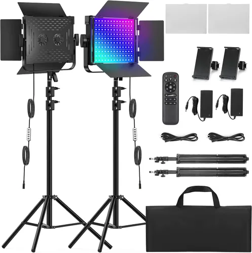 Vista 9 de Kit de Iluminación RGB para Fotografía, Luces LED Profesionales de Estudio de 50W Bi-Color, Luces Foto Dimmables de 2300k~8500k para Fotografía