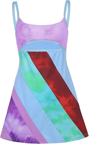 Vista 5 de Vestido corto con tirantes delgados para mujer, sexy, sin espalda, colorido, club, fiesta, cóctel