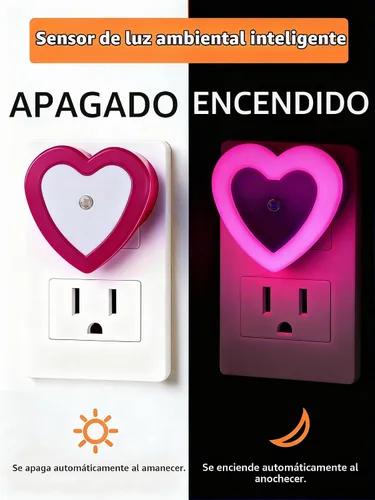 Vista 2 de Luces Nocturnas LED Enchufables (Paquete de 2), Sensor de Anochecer a Amanecer Encendido/Apagado Automático, Bonita Luz Nocturna en Forma de Corazón