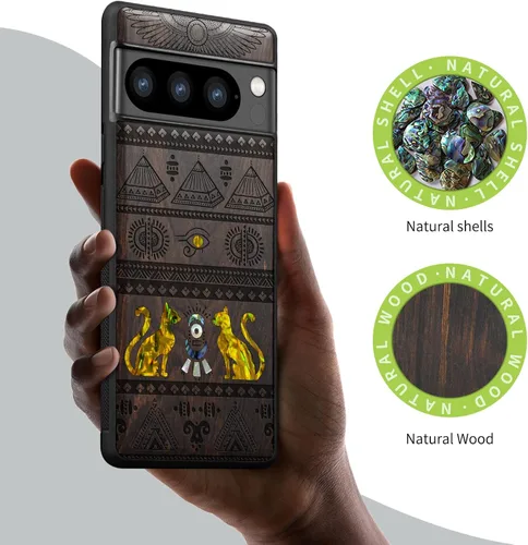 Vista 2 de Carveit Funda de madera de diseñador para Google Pixel 8 Pro (grabado de madera e incrustaciones de carcasa) compatible con cargadores inalámbricos