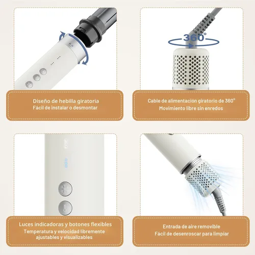 Vista 6 de Estilizador de cabello 6 en 1, secador de pelo iónico de alta velocidad con rizadores de envoltura automática, cepillo ovalado y voluminizador, sin
