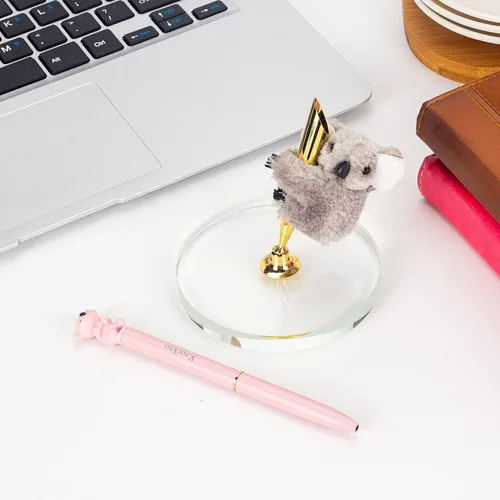 Vista 4 de 2 piezas Koala novedoso bolígrafo de metal y Koala soporte de base de cristal, decoración de fiesta de oficina, suministros escolares como regalos