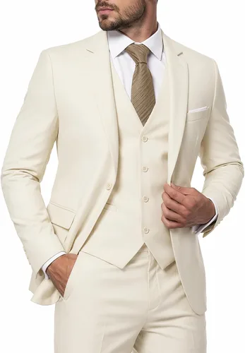 Vista 31 de MY'S Conjunto de traje de 3 piezas para hombre con corbata, chaqueta ajustada de un botón, chaleco y pantalones, blazer para fiestas, bodas, bailes