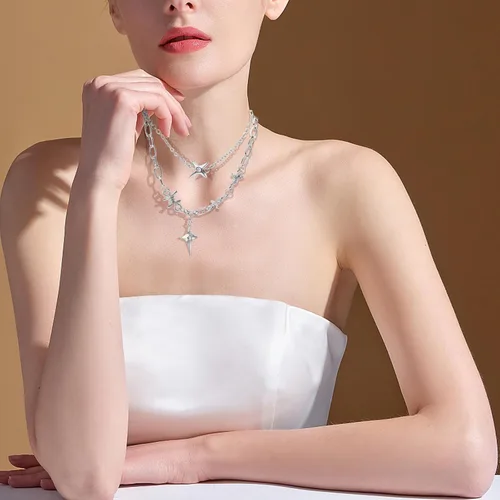 Vista 89 de Y2k - Collar irregular con dije de estrella, piedra de luna, diseño de cadena de moda, joyería de plata picante para mujer