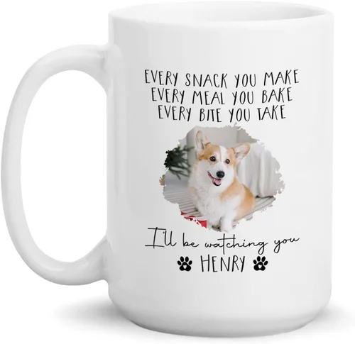 Vista 19 de Taza de café blanca personalizada con foto, con texto en inglés «To The World's Best Dog Dad We Woof You», taza de café blanca de 11 onzas y 15