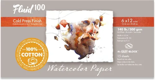 Vista 21 de Bloque de Papel Acuarela Fluid 100, 4 x 6 pulgadas, 15 Hojas, 140 libras (300 GSM) 100% Algodón, Ficha de Prensa Fría para Pintura Artística