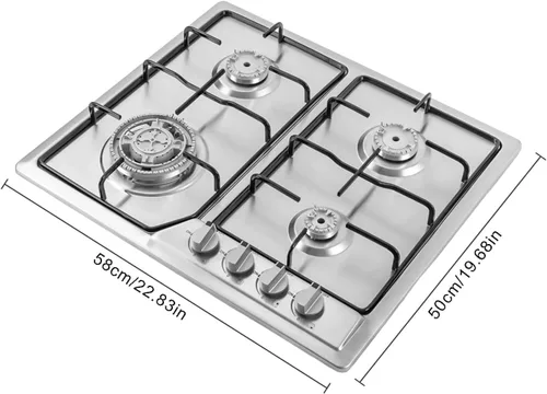 Vista 3 de Estufa de gas, 23 pulgadas Incorporada con 4 quemadores sellados Estufa de alta potencia GLP/NG Cocina Cocina Fácil de limpiar Cocina a gas