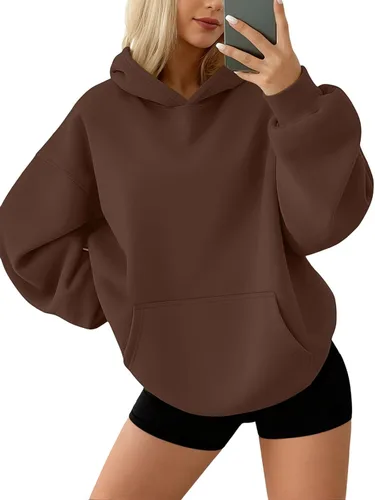 Vista 15 de AUTOMET Sudaderas con capucha de forro polar de gran tamaño para mujer, ropa de otoño Rosa