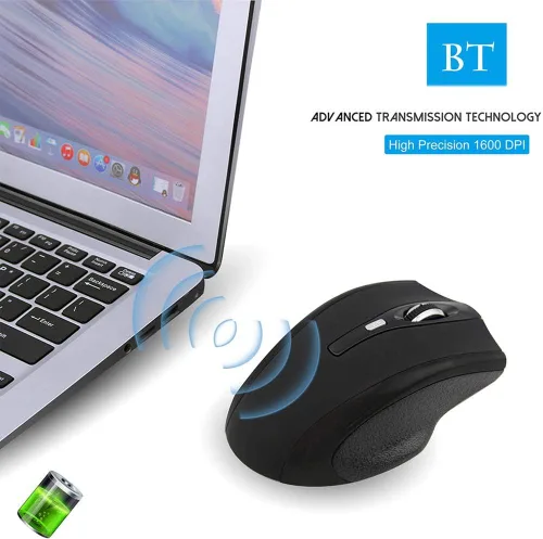Vista 2 de FIRSTMEMORY - Ratón inalámbrico Bluetooth portátil, silencioso y recargable, sin ruido, 1600 DPI, 6 botones ópticos para PC, laptop, computadora