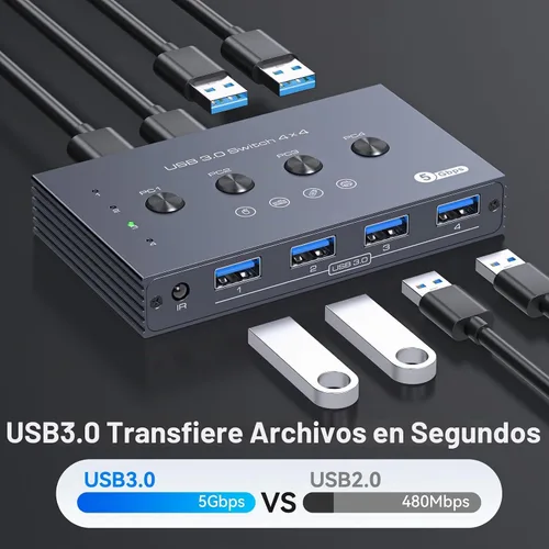Vista 4 de Selector de interruptor USB 3.0 4 computadoras comparten 4 puertos USB A para ratón, teclado, impresora, escáner con control remoto inalámbrico