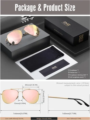 Vista 38 de LUENX, Aviator - Gafas de sol polarizadas, para hombres y mujeres, protección UV 400, con funda 60MM