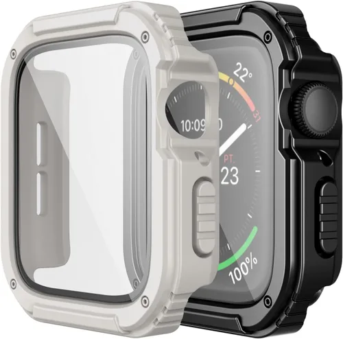 Vista 8 de Adepoy Paquete de 2 fundas resistentes compatibles con Apple Watch de 1.496 pulgadas Series 3/2/1 con protector de pantalla de vidrio templado