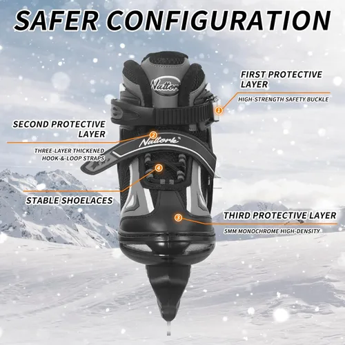 Vista 4 de Nattork Patines de hielo para niños, niños y niñas, patines ajustables de hockey con cordones, acolchado suave y soporte de tobillo reforzado