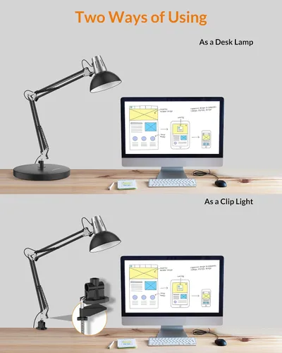 Vista 4 de LEPOWER Lámpara de escritorio de metal, lámpara de mesa ajustable de cuello de ganso con interruptor de encendido/apagado, lámpara de escritorio