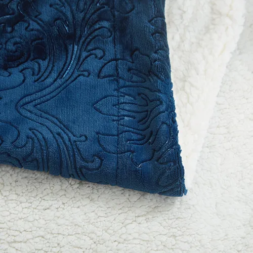 Vista 3 de Tache Elegant Embossed Sherpa Bed Throw Blanket (Blue, 50 x 60 Inch)