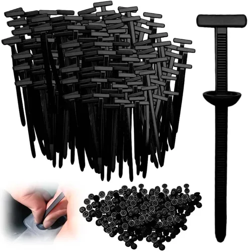 Vista 8 de Bridas de nailon resistentes con pin y botón, hebillas de cable estilo T resistentes a los rayos UV para reparación de automóviles, parachoques
