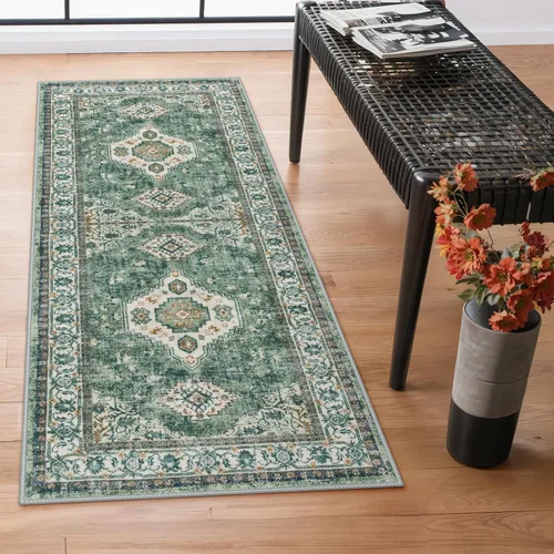 Vista 37 de Lahome Alfombra oriental lavable de área pequeña, 2 x 3 pies, para entrada, cocina, ultra fina, suave, tapete antideslizante para puerta de Azul