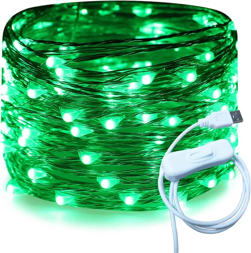 Vista 9 de RUICHEN Cable plateado de 33 pies con 100 luces LED USB con interruptor de encendido/apagado (blanco cálido)