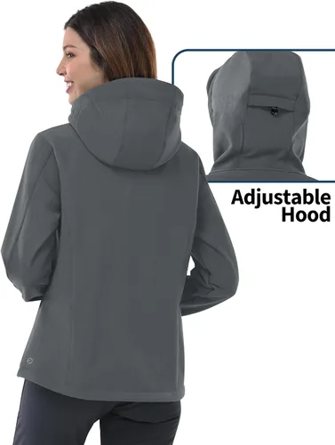 Vista 2 de Outdoor Ventures Chaqueta Softshell para mujer con capucha, forro polar, cálida, ligera, impermeable, aislada, cortavientos
